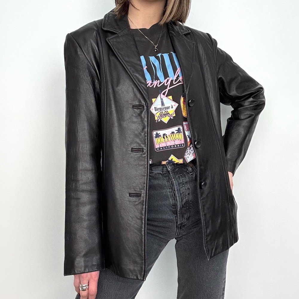 Vintage Leather Blazer Jacket Black